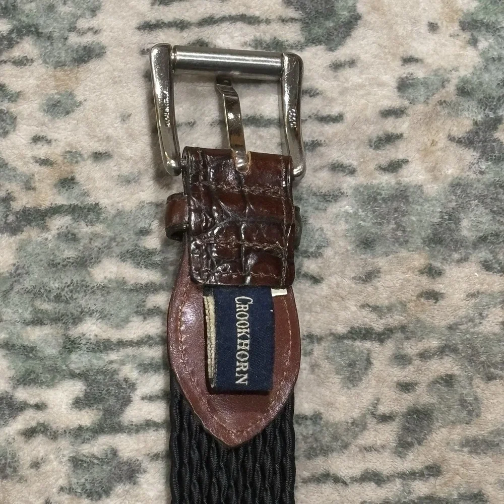 Vintage Crookhorn Belt Brown Croc Woven Black USA Size 40